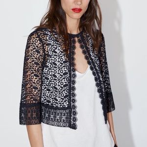 Zara navy blue short lace jacket